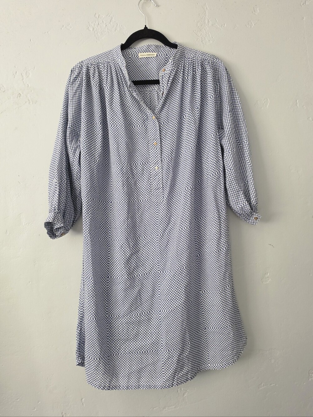 Ulla Johnson Blue and White Polka Dot Cotton Shirt Style Dress Sz 2